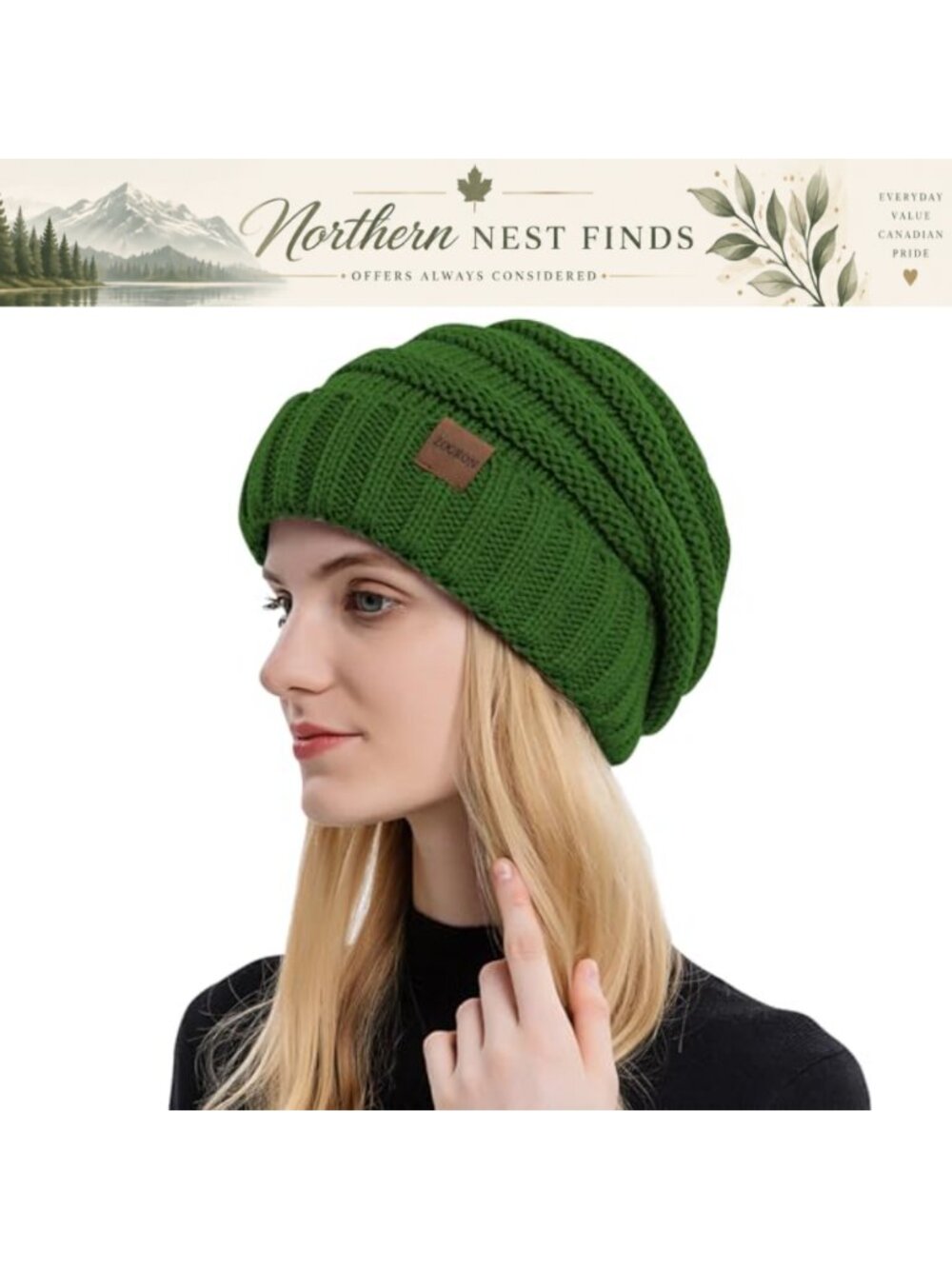 Slouchy Cable Knit Beanie Thick Winter Hat for Women